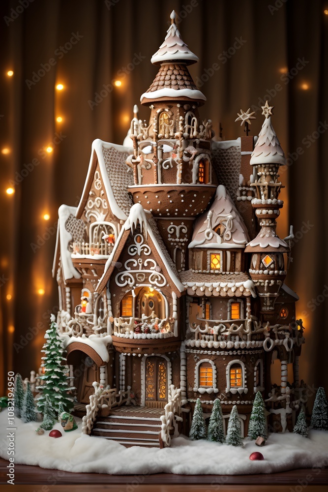 Fototapeta premium Gingerbread house AI generated illustration