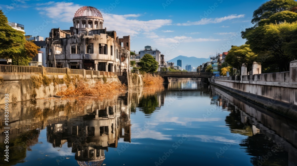 The Serene Path: Exploring the Atomic Bomb Dome and Motoyasu River in Hiroshima, Japan The Serene Path: Exploring the Atomic Bomb Dome and Motoyasu River in Hiroshima, Japan