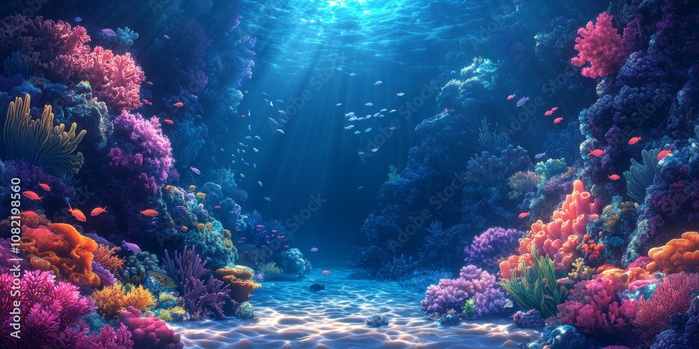 An underwater scene with coral reefs and schools of fish, Generative AI An underwater scene with coral reefs and schools of fish, Generative AI