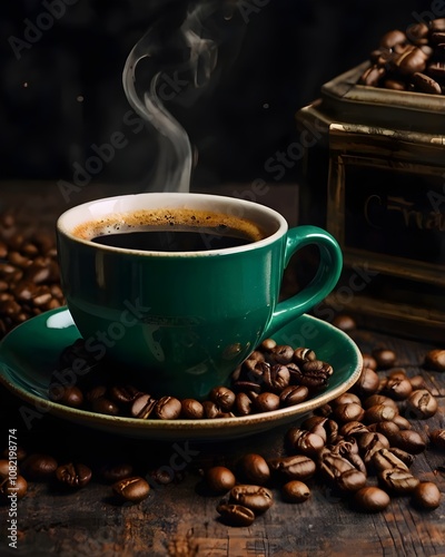 cup of coffee with beans photo