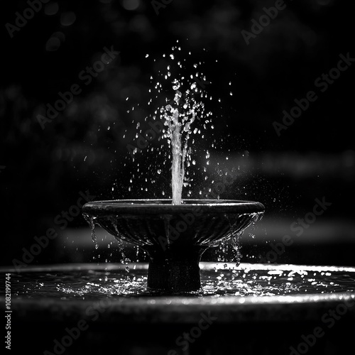 Black and White Photo of a Private Fountain  photo