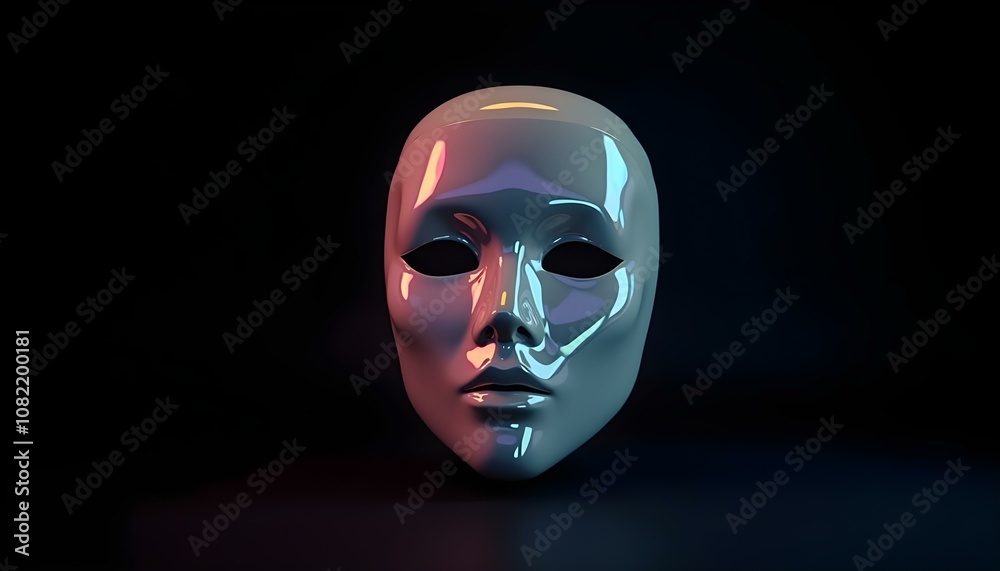A sleek, modern ceramic mask with a glossy finish, isolated against a deep black background that highlights its shiny surface and contemporary style create with ai A sleek, modern ceramic mask with a glossy finish, isolated against a deep black background that highlights its shiny surface and contemporary style create with ai