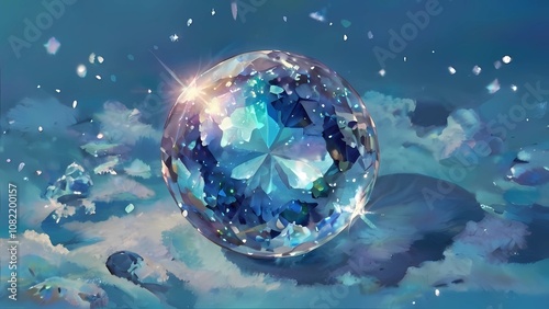 ジャケットデザイン向き雪の結晶と宝石キラキラ模様壁紙水色背景