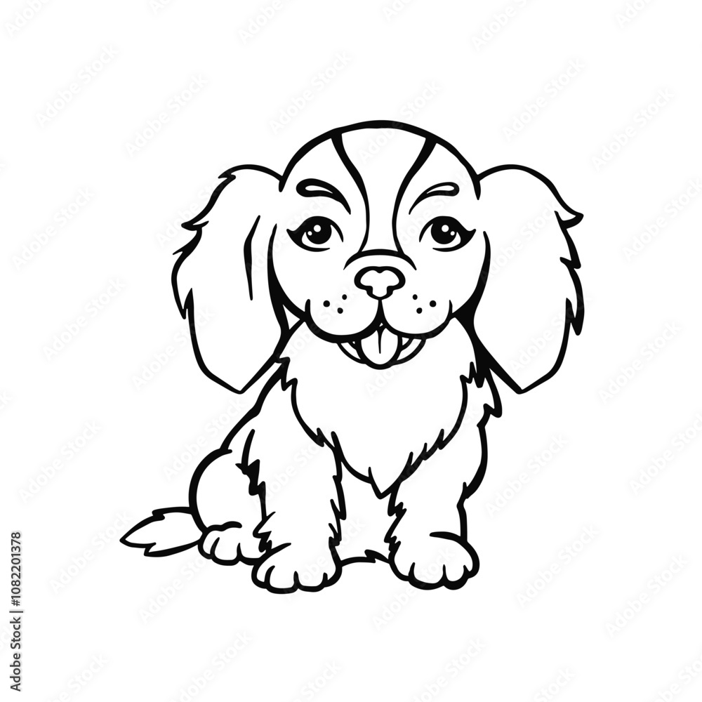 King Charles Spaniel Dog Coloring Page, Hand Drawn Vector Illustration King Charles Spaniel Dog Coloring Page, Hand Drawn Vector Illustration