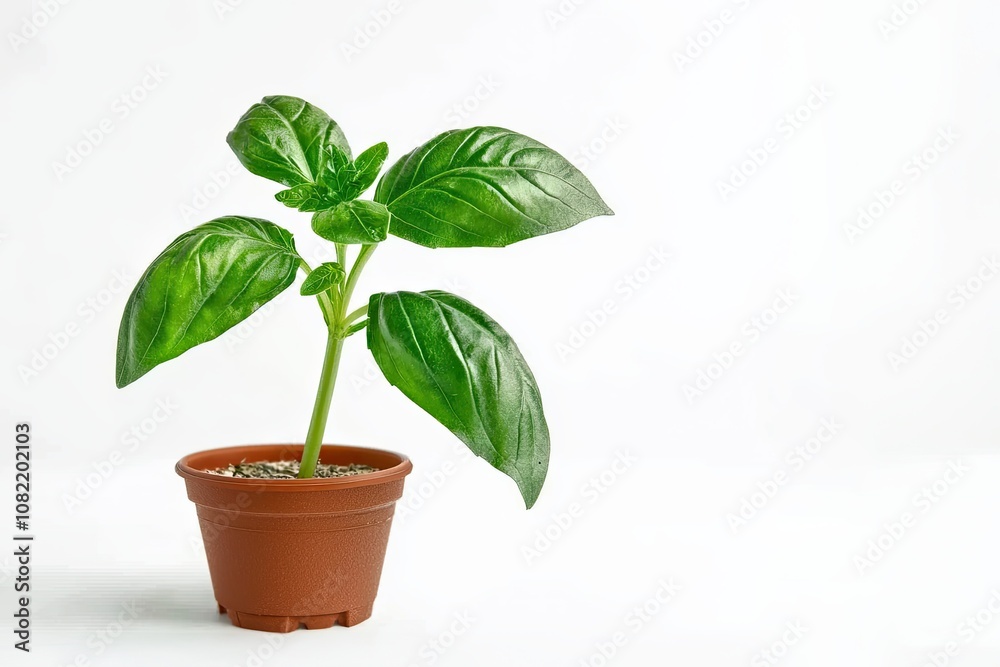 A small green plant with glossy leaves in a brown pot against a white background, symbolizing growth and life. A small green plant with glossy leaves in a brown pot against a white background, symbolizing growth and life.