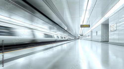 High-Speed Train Blazing Through Modern Subway Tunnel, Speed Blur Effect, Futuristic Transportation Design