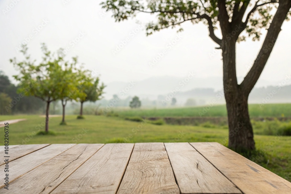 Blurred nature view behind empty wooden table
Blurred nature view behind empty wooden table