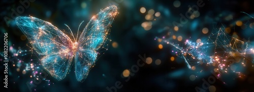 Colorful butterfly illustration with glowing effects.