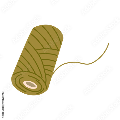 hand-drawn cute isolated illustration from a skein of green thread, tourniquet. an elongated wound thread for binding mail, linen, thin ball. Hobbies of dressing handmade items, packaging. Insulated