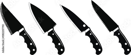 4 pics Butcher knife silhouette symbol icon vector silhouette on white background 
