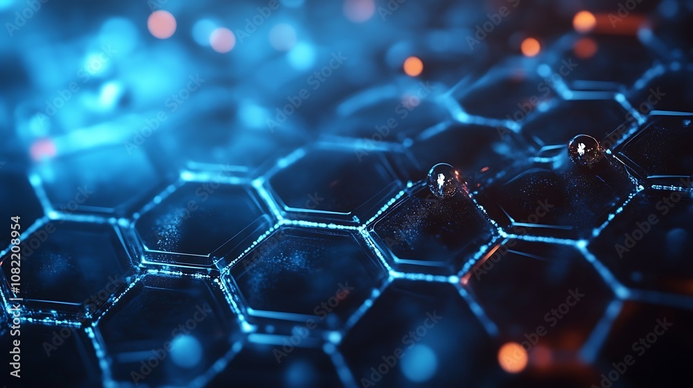 Obraz premium Realistic Nanotechnology Molecular Model with Glowing Orange Connections Illustration