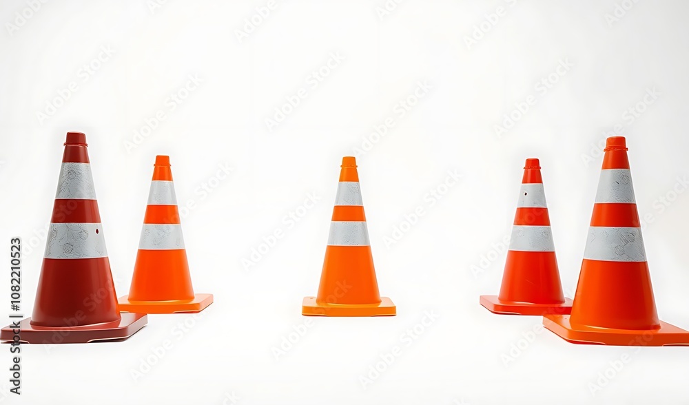 A Row of Traffic Cones Against a Clean White Background. AI Generated A Row of Traffic Cones Against a Clean White Background. AI Generated
