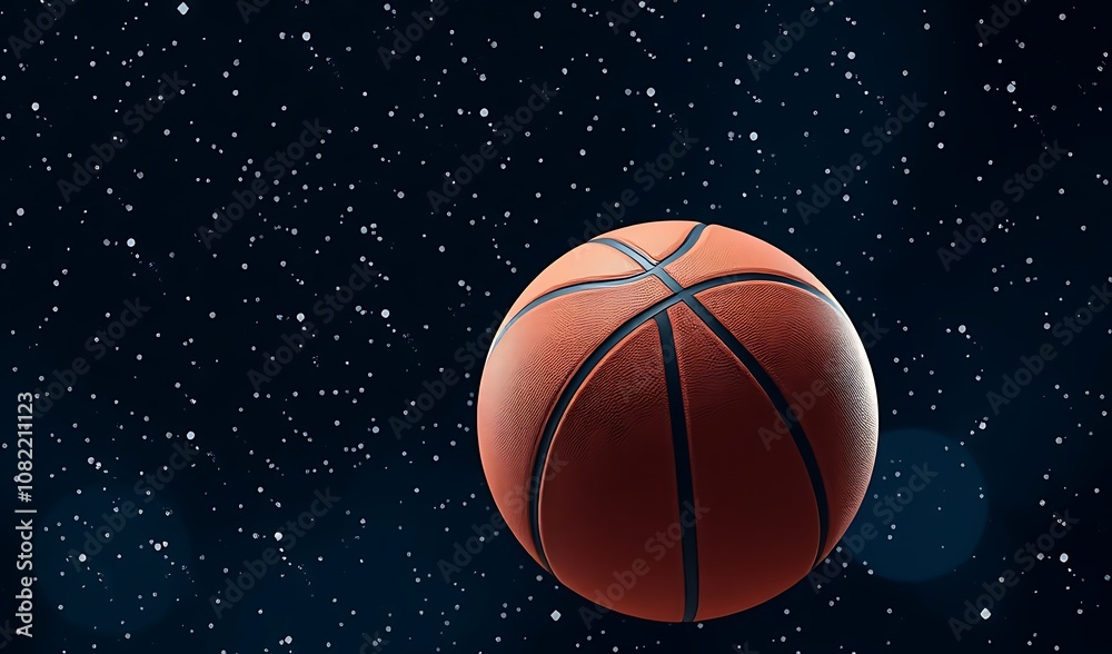 Basketball Floating in a Starry Sky. AI Generated Basketball Floating in a Starry Sky. AI Generated