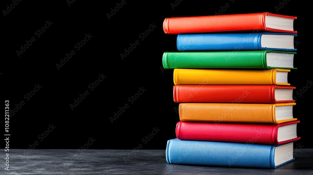 Stack of Colorful Hardback Books on a Black Background Stack of Colorful Hardback Books on a Black Background