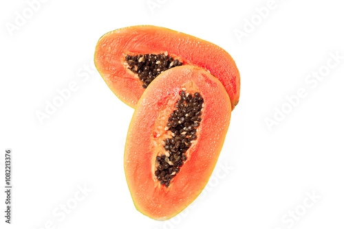 Papaya fruit (Carica papaya) on isolated white background, (pepaya di latar belakang warna putih)  photo