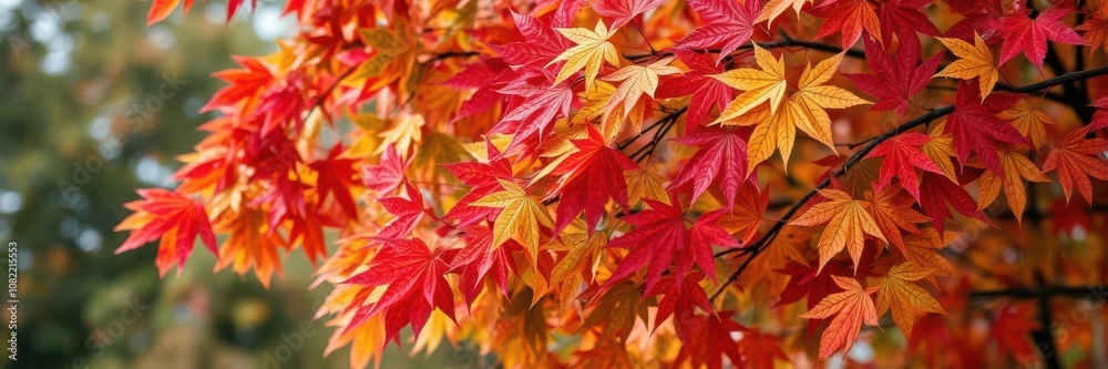 Vibrant autumn maple leaves on branch with blurred background, leaves, maple, tree Vibrant autumn maple leaves on branch with blurred background, leaves, maple, tree