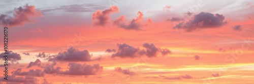 Vibrant colors of a beautiful sunrise with soft clouds in the sky, landscape, clouds