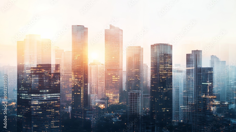 Obraz premium An urban planning concept featuring a city skyline with tall buildings and modern architecture, highlighting city development strategies