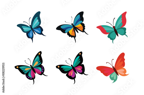 Butterfly design, labeled colorful vector art illustration. 