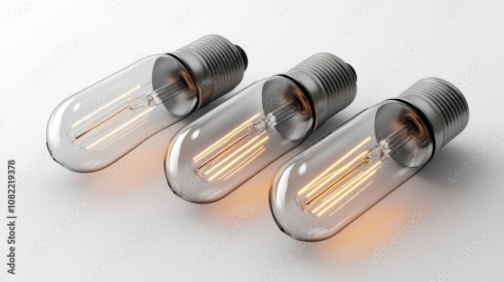 Edison light bulbs with glowing filaments, positioned on a clean white background for a classic, minimalist look Edison light bulbs with glowing filaments, positioned on a clean white background for a classic, minimalist look
