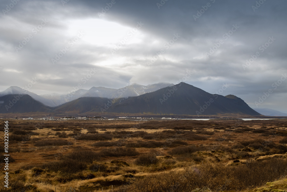 Autumn landscape with mountains, Iceland Autumn landscape with mountains, Iceland