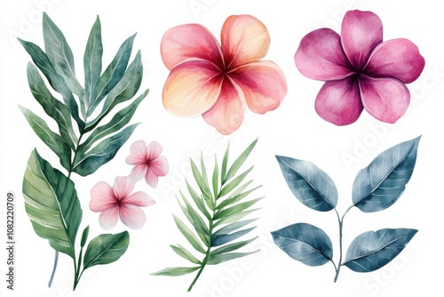 Floral seamless pattern with hibiscus blossom, pink and green, vector illustration for spring and summer design