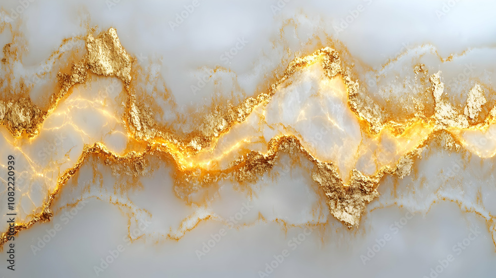 Glowing Gold Veins in White Marble: A Digital Abstract Background Illustration