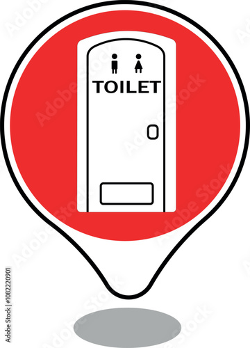 Simple icon of a portable toilet sign for a map. A vector design of a red portable public toilet icon sign for a map.