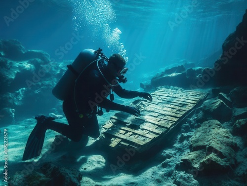 Underwater exploration of sunken treasure ocean depths photography marine environment diver's perspective adventure and discovery