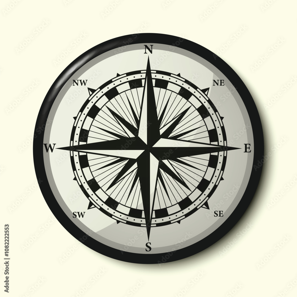 Monochrome Navigational Compass with Cardinal Directions of North, East, South and West Monochrome Navigational Compass with Cardinal Directions of North, East, South and West
