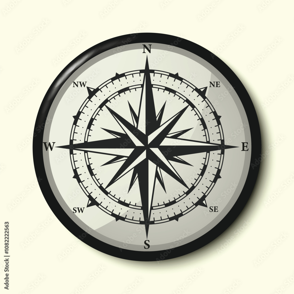 Monochrome Navigational Compass with Cardinal Directions of North, East, South and West Monochrome Navigational Compass with Cardinal Directions of North, East, South and West