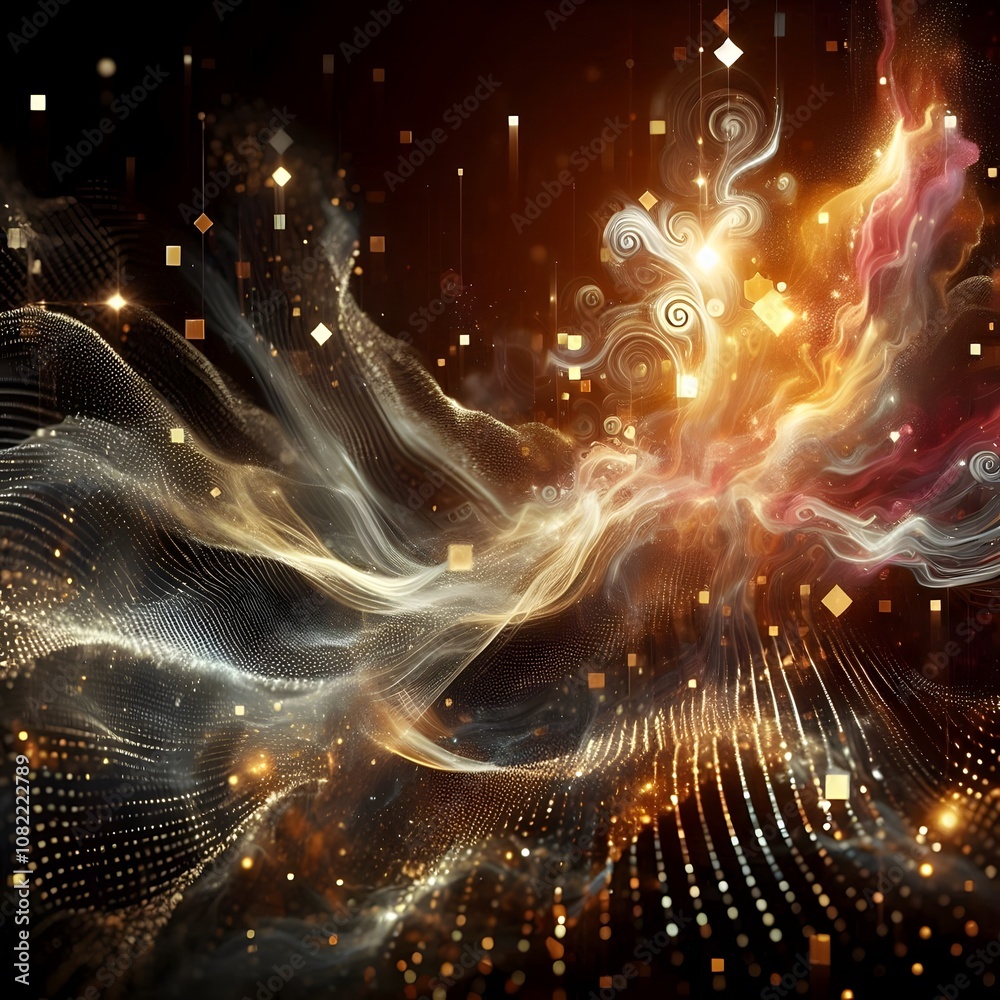 Stun Abstract Digital smoke Waves And Bright Squares gold glitter Particles In Space a Stunning 2 Stun Abstract Digital smoke Waves And Bright Squares gold glitter Particles In Space a Stunning 2