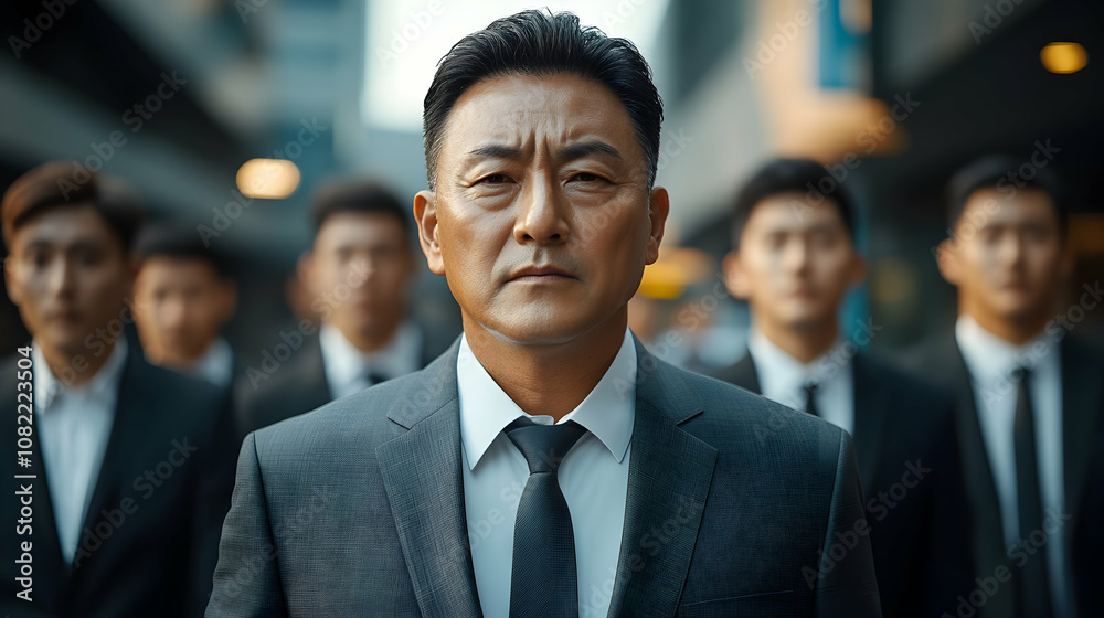 A Confident Businessman Leads a Team Through a City Setting, Projecting Power and Authority in Their Formal Attire. A Confident Businessman Leads a Team Through a City Setting, Projecting Power and Authority in Their Formal Attire.