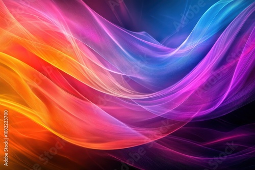 Vibrant abstract design featuring colorful swirling strands.