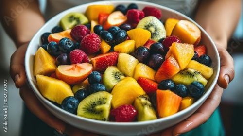 Fresh and Colorful Mixed Fruit Bowl with Seasonal Berries, Exotic Fruits, and Juicy Slices Perfect for Healthy Eating and Summer Gatherings