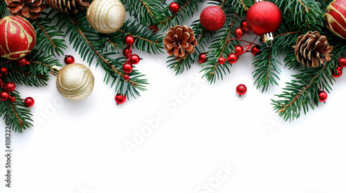 christmas tree branches isolated on white