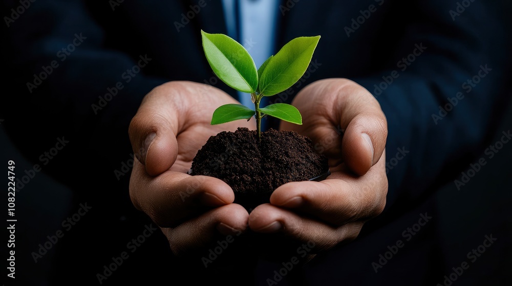 Businessman Holding a Young Plant in His Hands Businessman Holding a Young Plant in His Hands