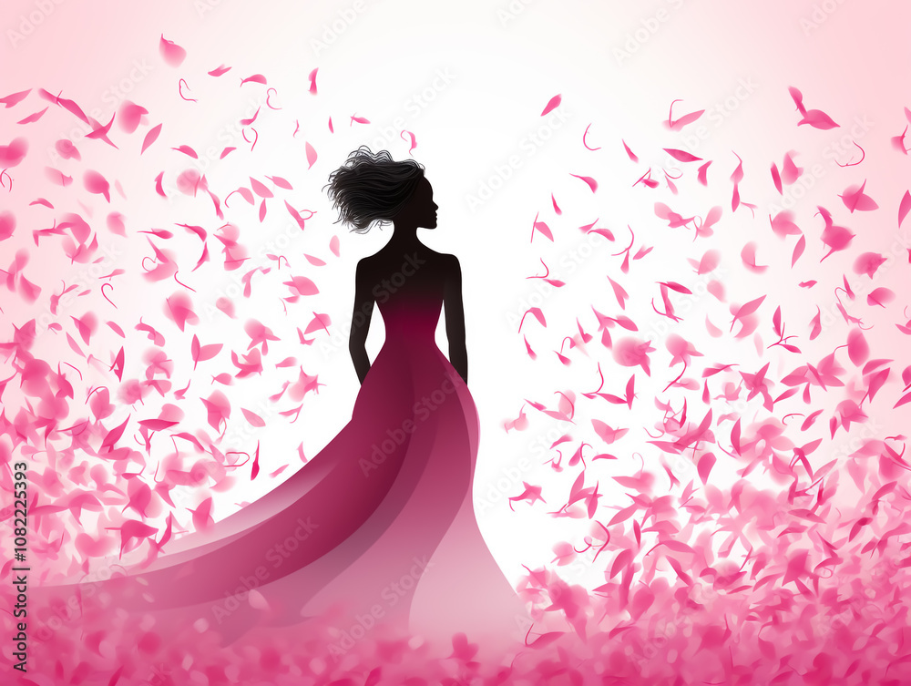 Romantic look of elegant woman surrounded by pink petals on white background
Romantic look of elegant woman surrounded by pink petals on white background