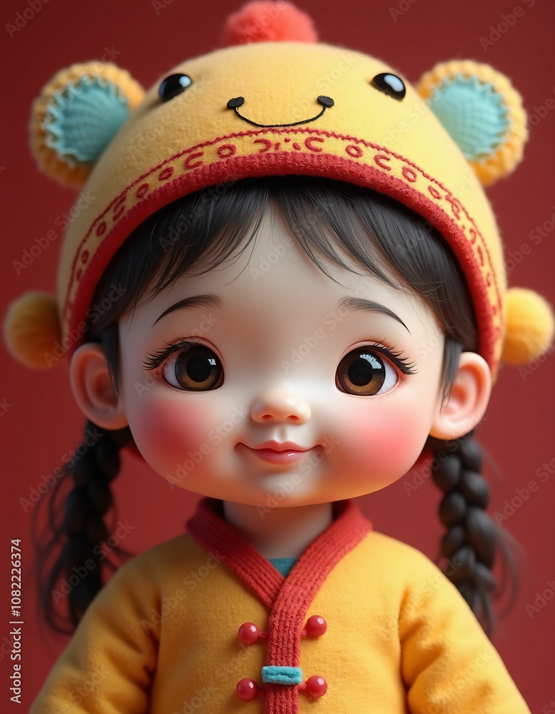 chinese baby girl with smooth facial features and beautiful baby hat on her head,red,yellow,green,blue,purple,realistic,detailed,detailed chinese baby girl with smooth facial features and beautiful baby hat on her head,red,yellow,green,blue,purple,realistic,detailed,detailed