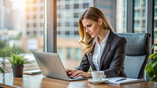 Businesswoman Using Laptop At Desk