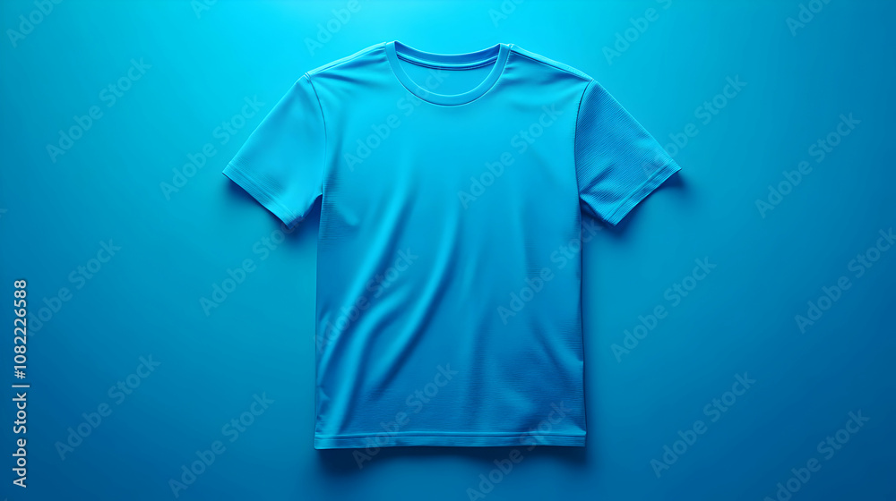 3D Render of a Blue Crew Neck T-Shirt on a Vibrant Blue Background, showcasing a Mockup for Apparel Design 3D Render of a Blue Crew Neck T-Shirt on a Vibrant Blue Background, showcasing a Mockup for Apparel Design