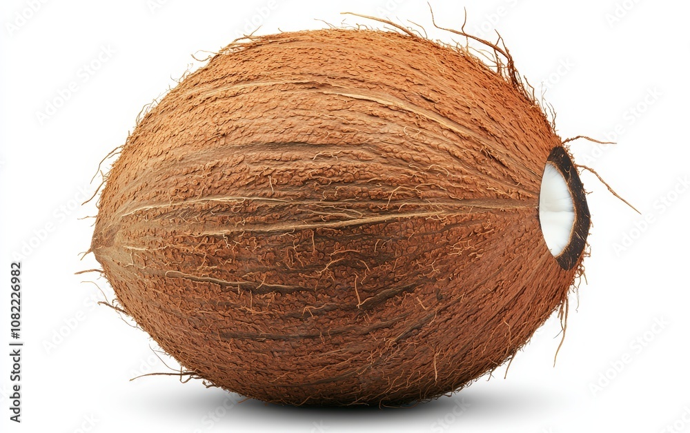 Coconut on White Background – Whole brown coconut with fibrous shell texture, centered and clean Coconut on White Background – Whole brown coconut with fibrous shell texture, centered and clean