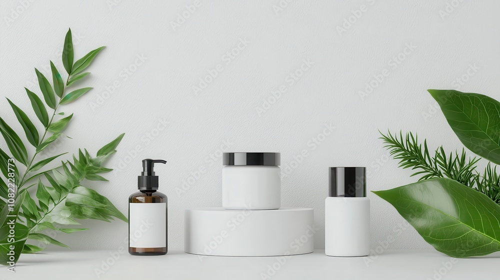 Showcase natural products botanical background product display greenery environment close-up view white podium concept Showcase natural products botanical background product display greenery environment close-up view white podium concept