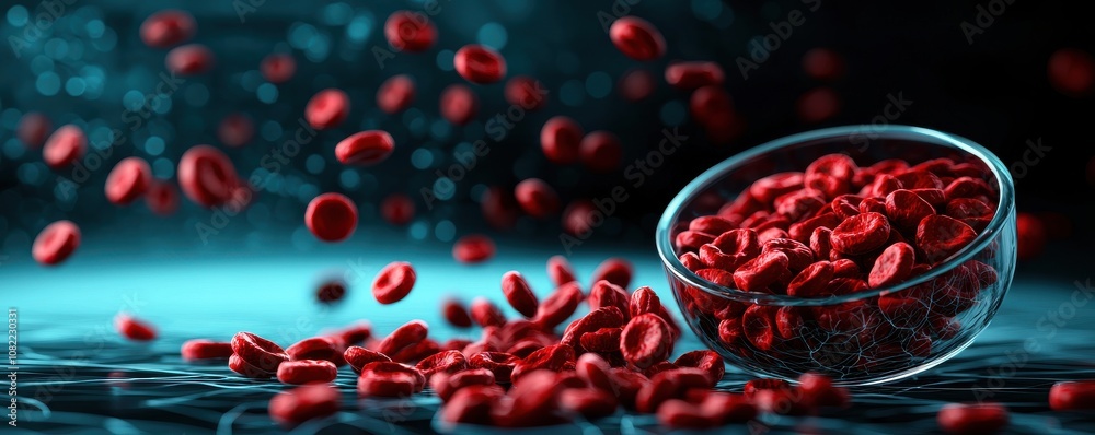 Exploring blood cells in artery medical context scientific illustration blue background close-up view circulation dynamics Exploring blood cells in artery medical context scientific illustration blue background close-up view circulation dynamics