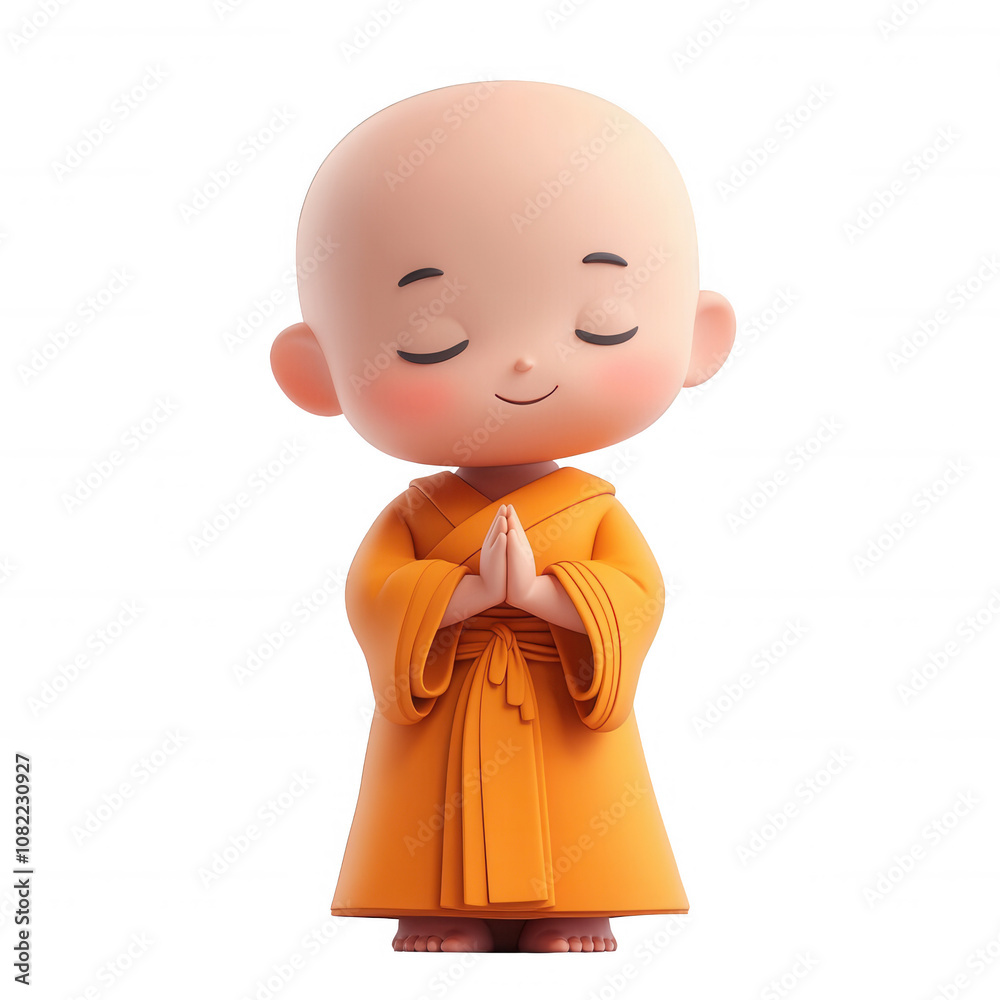 A cute cartoon monk character in a traditional orange robe, embodying peace and serenity., isolated on a transparent background. A cute cartoon monk character in a traditional orange robe, embodying peace and serenity., isolated on a transparent background.