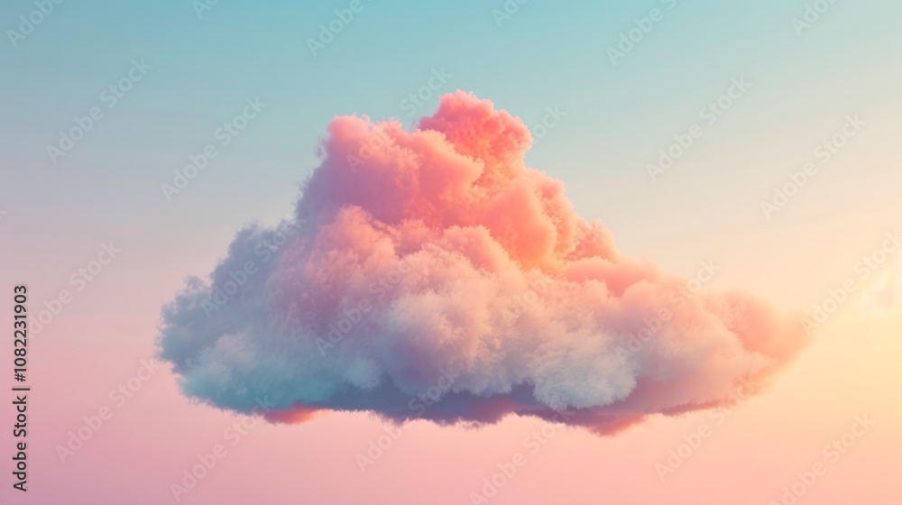 A fluffy cloud gliding through a serene pastel sky. A fluffy cloud gliding through a serene pastel sky.