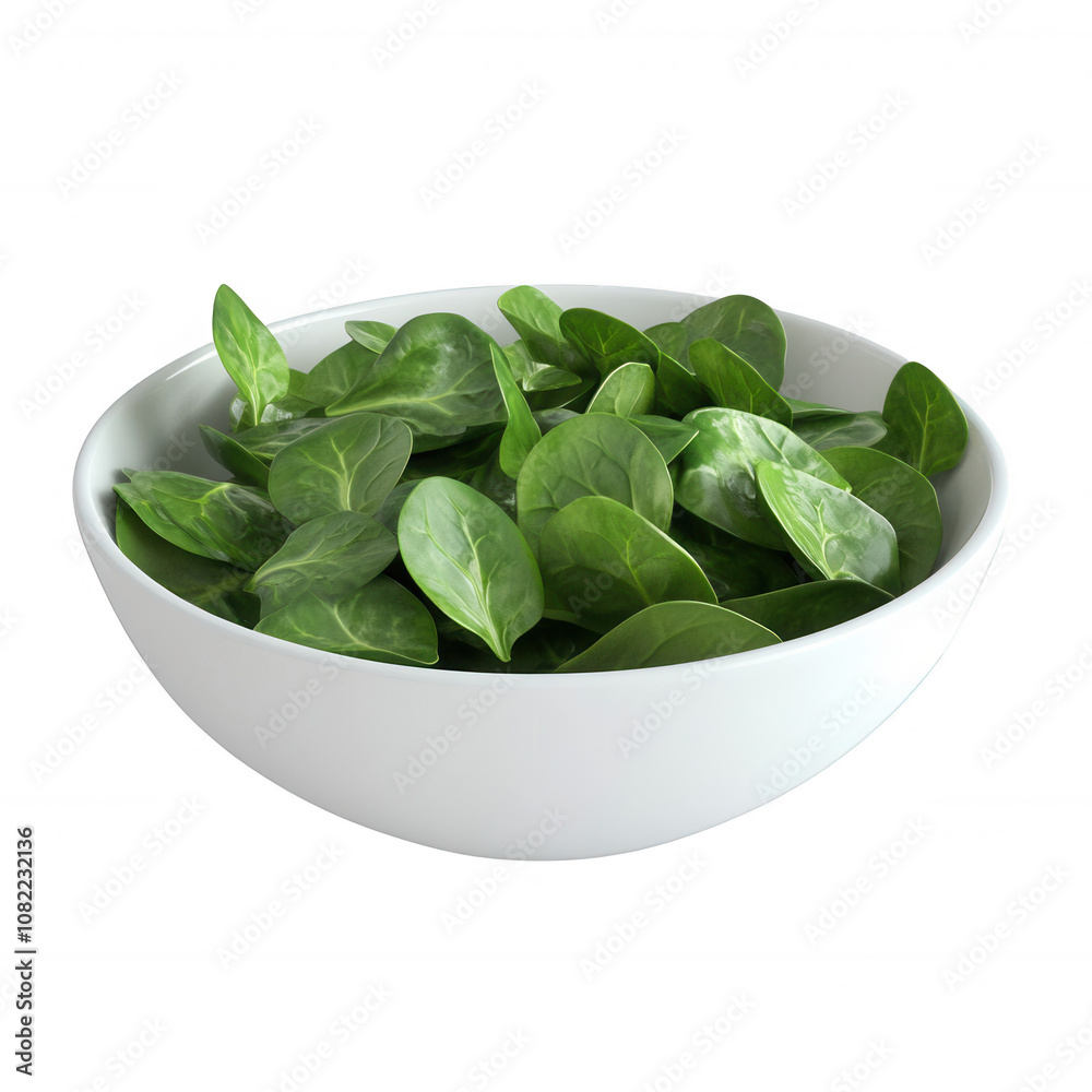 A fresh bowl of vibrant green spinach leaves ready for healthy meals., isolated on a transparent background. A fresh bowl of vibrant green spinach leaves ready for healthy meals., isolated on a transparent background.