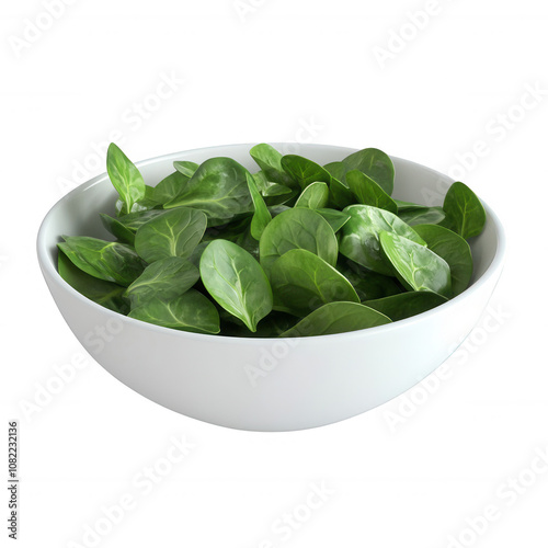 A fresh bowl of vibrant green spinach leaves ready for healthy meals., isolated on a transparent background. photo