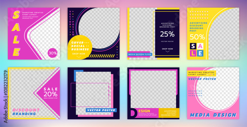 Media design flyer. Cover social business. Banner frame, marketing creative event layout. Advertising discount branding post. Simple geometric contemporary decor. Vector poster template collection
