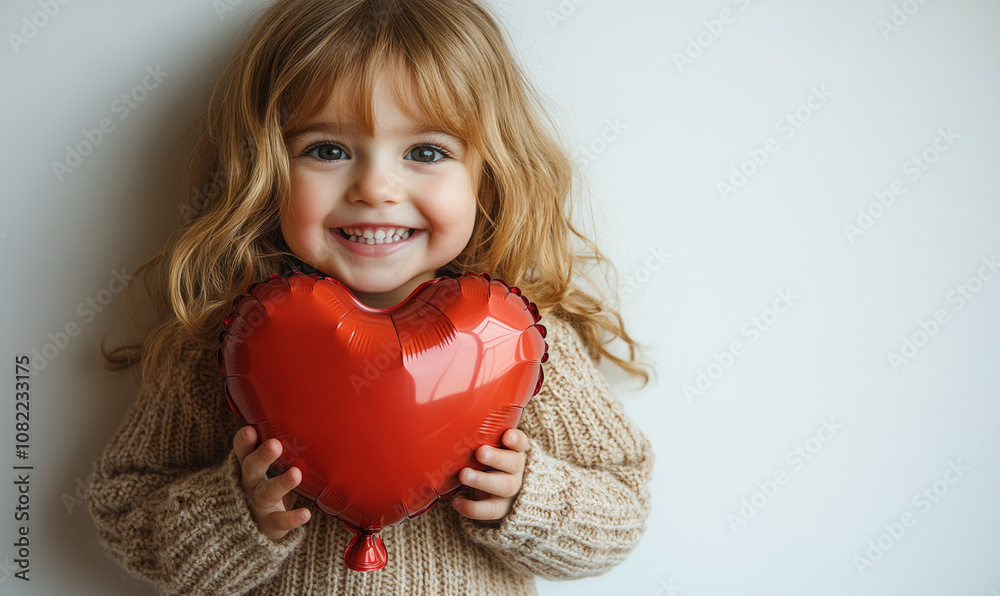 Cute Kid Holding a Heart-Shaped Balloon for Valentine's Day Cute Kid Holding a Heart-Shaped Balloon for Valentine's Day